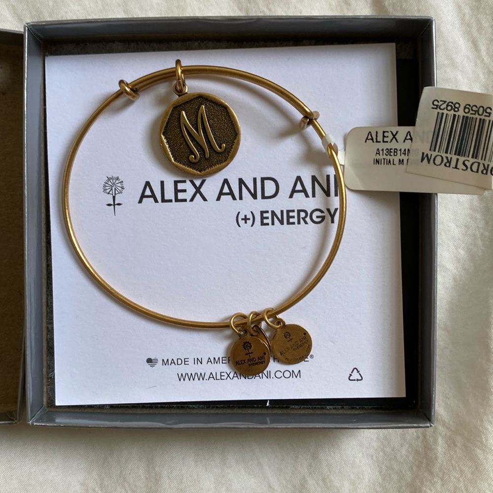 NWT Alex and Ani +Energy Gold “M” bracelet.